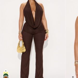 Fashion Nova Deep Brown Halter Jumpsuit